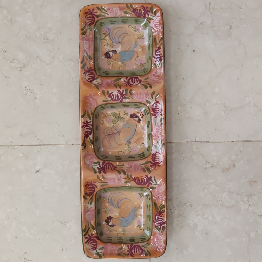 Zrike Danna Cullen Chanticleer 3 Section Serving Tray Rooster NWT